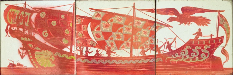 Drei Fliesen, die ein Schiff darstellen